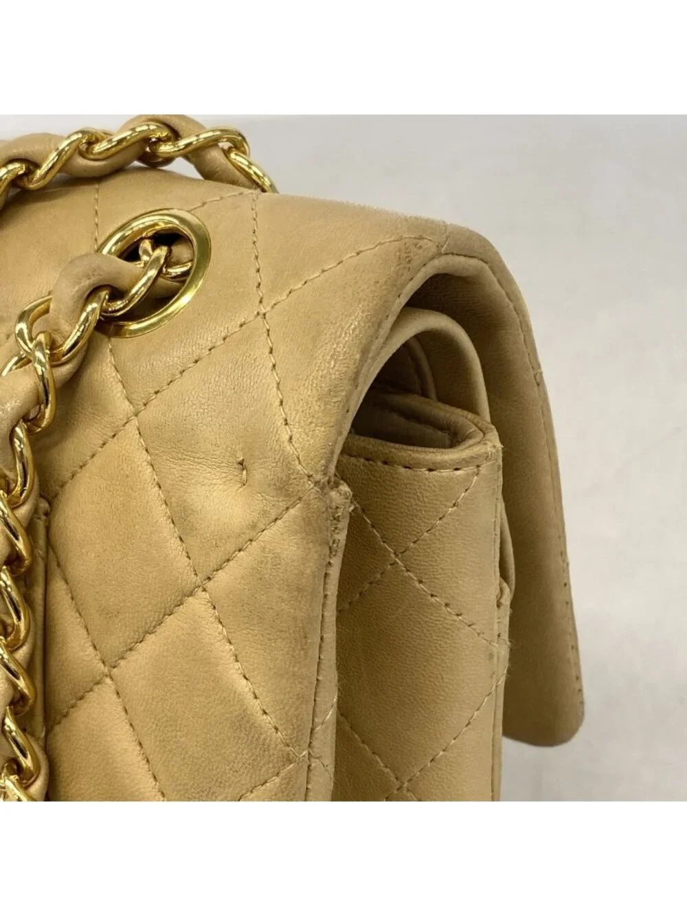 Chanel Shoulder Bag Quilted Lambskin Beige Gold